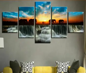 5 Tükki Elevant Päikeseloojangut Juga lõuend Seina Art Printimine Pildid, Maalid, Plakat, Tuba Decor HD Trükkida Ei Raamitud