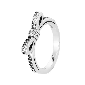 925 Sterling Hõbe Pandora Vahuveini Bowknot Rajada Crystal Ringi Ehted Naiste Pulmapidu Kingitus Ehted