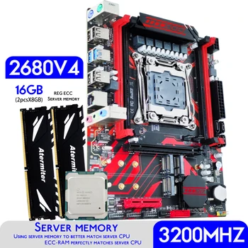 Atermiter X99 D4 Emaplaadi Kit Komplekt Xeon E5 2680 V4 CPU-LGA-2011-3 Protsessor DDR4 16GB 2 X 8GB 3200MHz Mälu REG ECC RAM