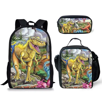 Cartoon Klassikaline Naljakas dinosaurus 3tk/Set Seljakott 3D Print Õpilane Bookbag Anime Sülearvuti Daypack Lõuna-Kott, Pliiats Juhul