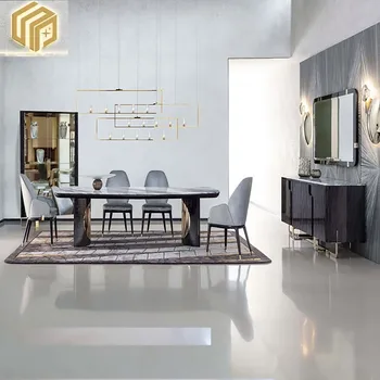 Itaalia valguse luksus marmor söögilaud ja tool kombinatsioon kodus disainer high-end itaalia kandiline söögilaud conferenc