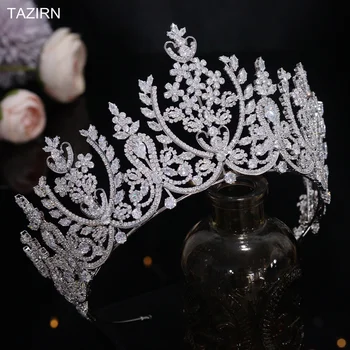 Luksus Euroopa CZ Pulm Kroonid Naiste Kuupmeetri Tsirkooniumoksiid Suur Headpieces Dubai araabia Juuksed Tarvikud Pruudi