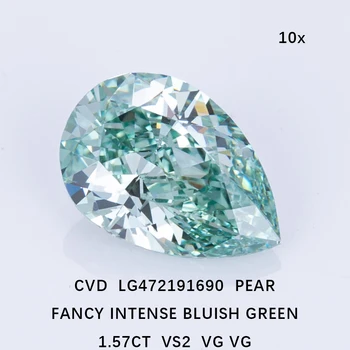 Messi Ehted IGI Tunnistuse 1.5 ct VS2 Väljamõeldud Intensiivne Sinakas Roheline Lahti Teemant CVDLab Kasvanud Teemant