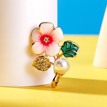 Naiste Mood Crystal Pearl Lill Prossid Naiste Luksus Kollase Kulla Värvi Emailiga Sulamist Taim Sõle Haaknõelad