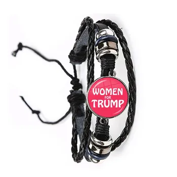 Naiste Trump 2020 Ameerika Valimiste Klaas kivi ümber Käevõru 3D Print Nahast Käevõru Ehted on Naiste-Meeste Kingitus