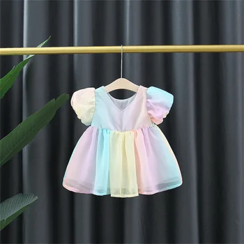 Suvel Beebi Tüdruku Kleit Uus Vibu Teenetemärgi Rainbow Bubble Varruka Põlve Pikkusega Kleit