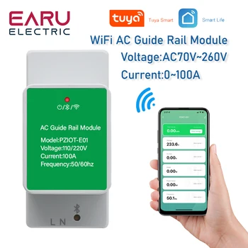 Tuya ühefaasiline 6 1 AC Electric Din Rail Wifi Smart Kwh Energia Arvesti energiatarve Meetrit Wattmeter Voltmeeter Ammeter