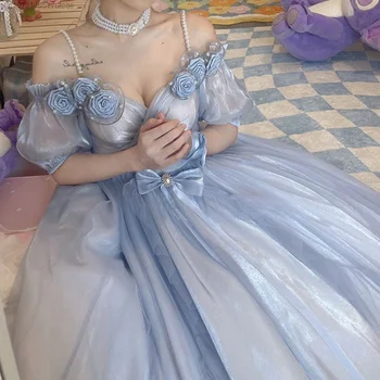 Vintage Magus Elegantne Järkjärguline Sinine Õhtukleidid Naistele Y2k Roosi Lille Lolita Kleit 2023 Uus Stiilne Haldjas Printsess Dress