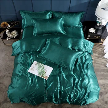 3/4tk Luksuslik Satiinist Voodipesu Komplektid Twin Queen, King Size Hall Roheline tekikott Padjapüür (Solid Color Määrab Plat Leht Bedclothes