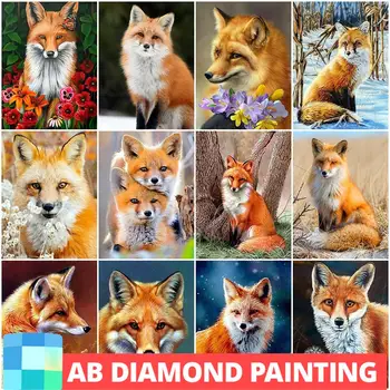 AB Harjutused Diamond Tikandid Fox uustulnukad Mosaiik Art Komplektid Diamond Maali Loomade Täis Ruudu-või ristpistes Kodu Kaunistamiseks
