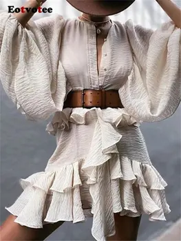 Eotvotee Mood Seksikas Kleit Naistele Kevad-Suvel 2023 Ruffles Pikk Laterna Varruka Stiilne Mini Kleidid Elegantne Sifonki Kleit