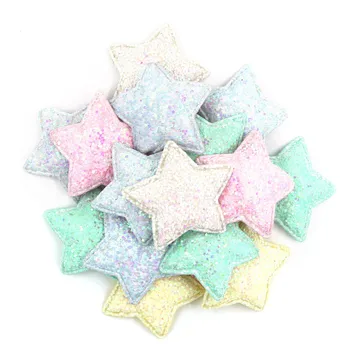 Glitter Läikiv Star Polsterdatud Appliques 10tk Pentagramm Plaastrid DIY Lapsed Juuksed Clip Juuksed Tarvikud Õmble Käsitöö Käsitöö 43MM