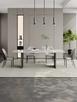 Itaalia minimalistlik särav kivi plaadiga söögilaud ristkülikukujuline majapidamis-kerge luksuslik laud ja tool kombinatsioon