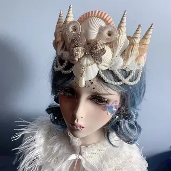 Merineitsi halo pärl kest crown headdress kammkarp conch printsess merineitsi elf fotostuudio fotograafia