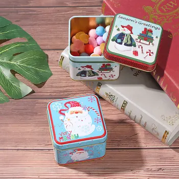Merry Christmas Candy Box Mini Tina Kasti Suletud Jar Ehted Korraldaja Kingitus Paketi Candy Küpsetamine Küpsised Biskviit Puhul Kodus Xmas