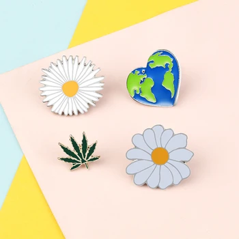 Mood Lill Prossid Naiste Cartoon Chrysanthemum Südame-kujuline Maa Jätab Emailiga Rinnamikrofon Pin-Särk Jakid Kott Märgid Ehted