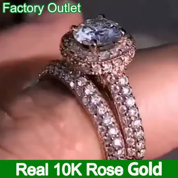 Päris 10K Rose Gold Pruudi Komplekti Ringi Naiste Kaasamine Aastapäeva Pool Pulm Bänd Sõrmus Pärlitega Komplekt Moissanite Ring Diamond