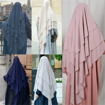 Ramadan Moslemi Khimar Kolme Kihi Ruffles Hijabs Dubai Türgi Araabia Naised Turban Islami Headdress Scrafs Palve Rõivas