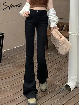 Syiwidii Põletatud Teksad, Naiste Sügis Talv 2022 Uus Elastsus Kõrge Waisted Lai Jalg Slim Täispikk Vintage Korea Fashion Püksid